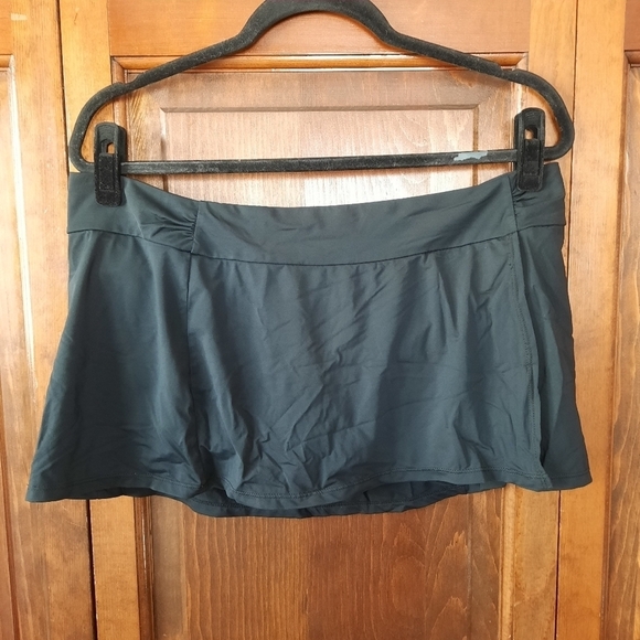 Athleta black shirred band swim skirt bottom attached brief style 739767 - Picture 1 of 12